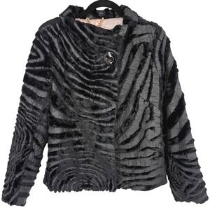Beth Bowley Black Zebra Print Textured‎ Jacket Size 4 Unique Statement Mob Wife